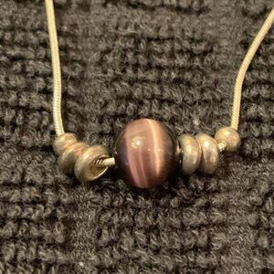 Vintage Express Silver Chain with silver and Purple Cats-eye Stone 15.5” Chain